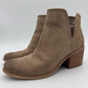 Hinge Boots Womens 6.5 M‎ Tan Suede Leather Block Bootie Casual Boho Classic